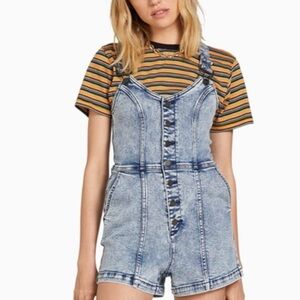 Volcom Women's Blue Denim Short Overalls